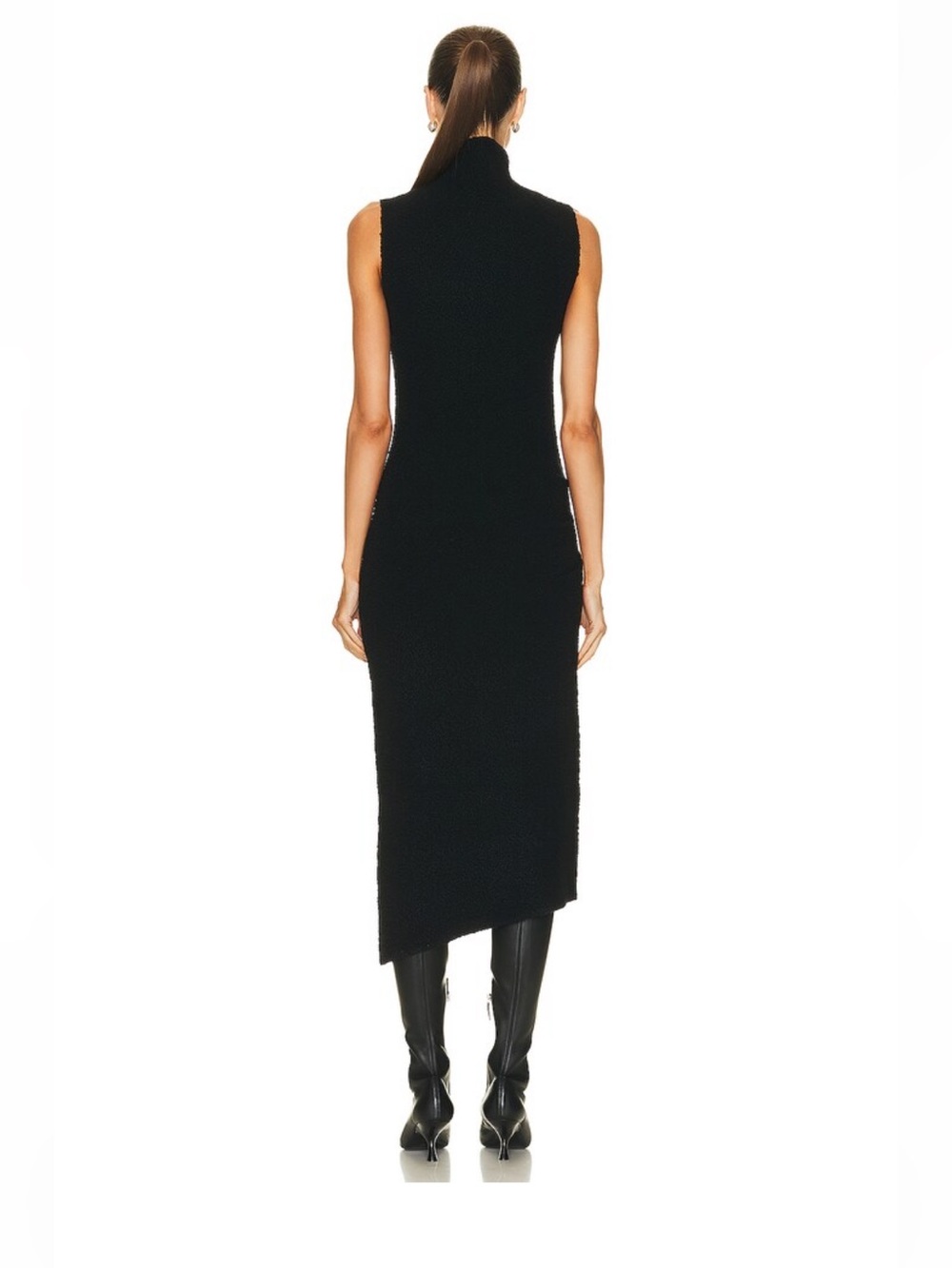 Helmut lang merino wool boucle style midi fitted dress in black size large - Picture 6 of 16